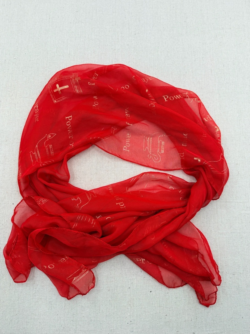 Power of Prayer Red Sheer Scarf with Subtle Gold Print
